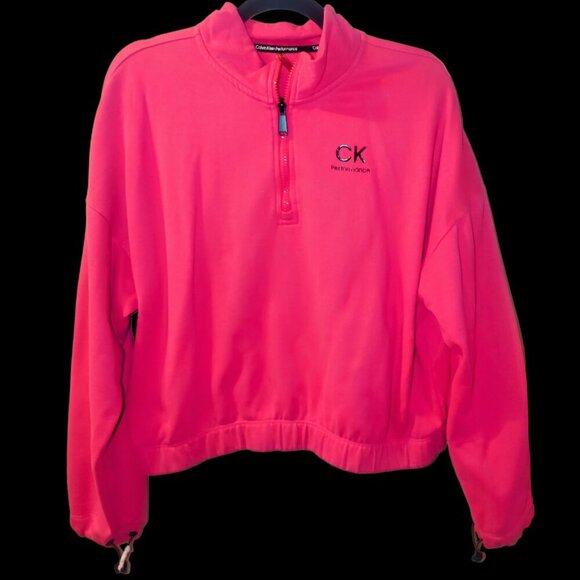 Hot pink Half zip Calvin Klein Performance crop pullover hoodie - Picture 1 of 6